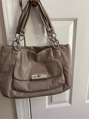 Coach Taupe Leather Shoulder Bag with Silver Hardware
